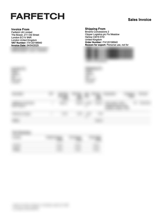 FARFETCH Receipt Template (editierbare Word-Datei)